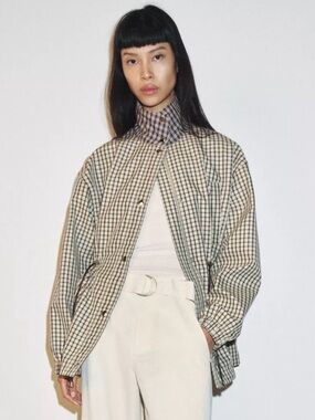 Popular Zara Cream & Brown Plaid Drawstring Jacket Coat NEW